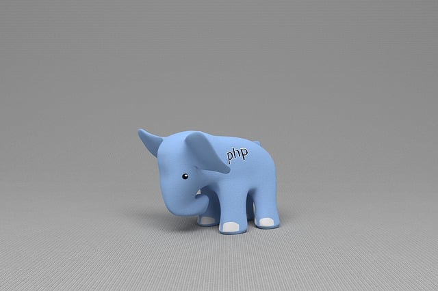 Éléphant bleu avec logo PHP.